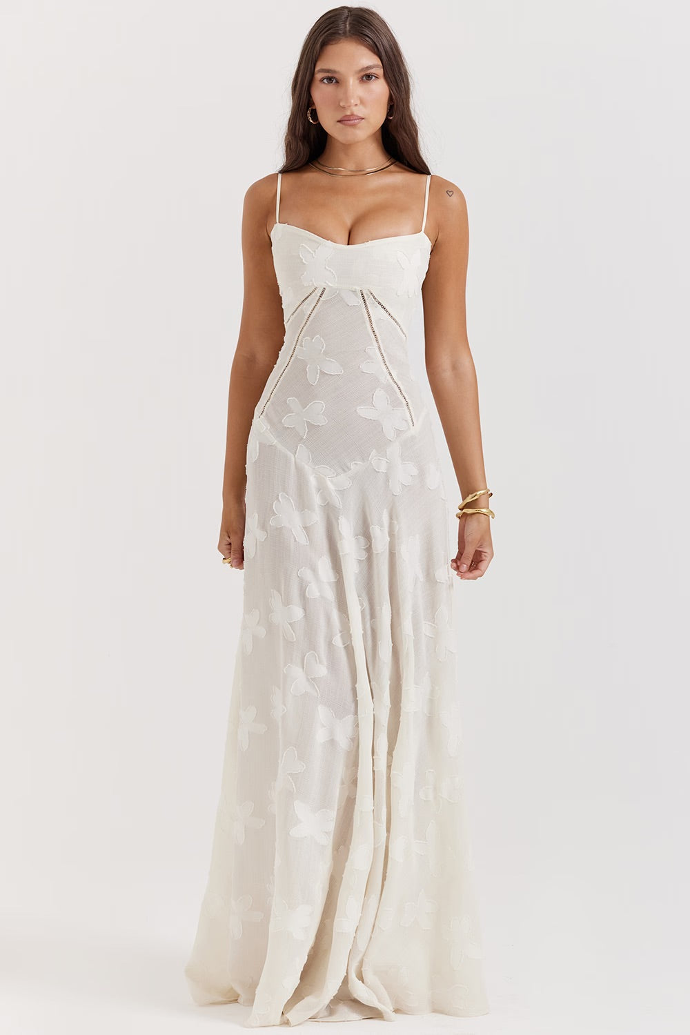 Kandace Robe longue élégante pour femme – Robe en dentelle brillante de gala