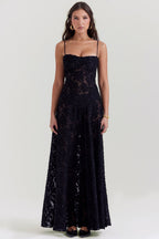 Kandace Robe longue élégante pour femme – Robe en dentelle brillante de gala