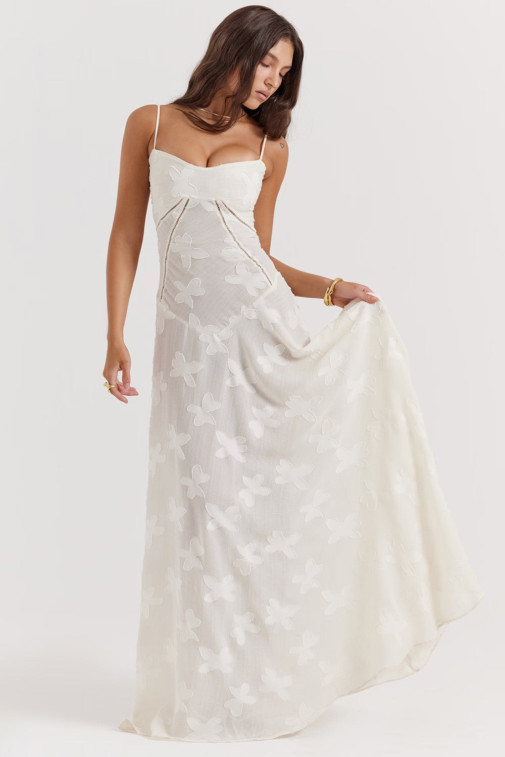 Kandace Robe longue élégante pour femme – Robe en dentelle brillante de gala