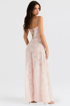 Kandace Robe longue élégante pour femme – Robe en dentelle brillante de gala