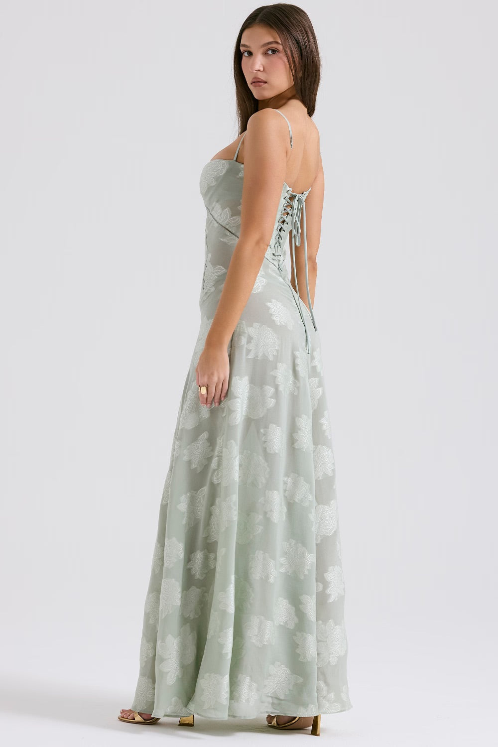 Kandace Robe longue élégante pour femme – Robe en dentelle brillante de gala