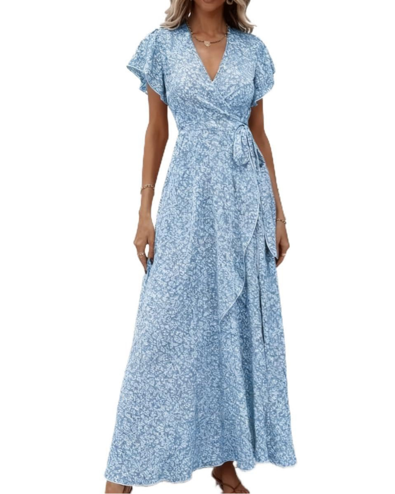 Elena Vestido Midi Mujer – Estampado Floral, Escote en V, Cintura Imperio y Mangas Volantes
