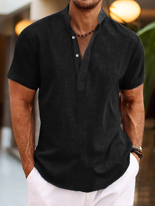 Silas Camisa de Lino para Hombre – Camisa Henley Casual de Algodón y Lino