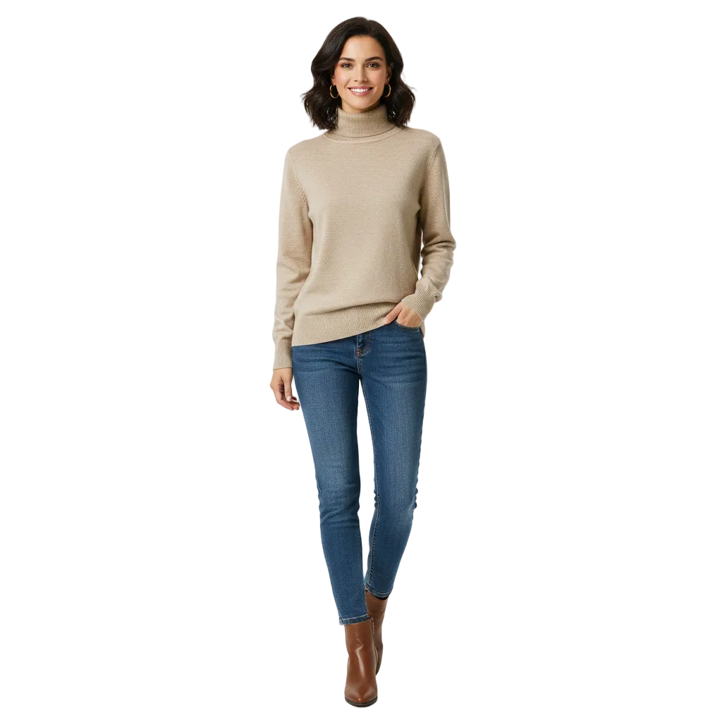Léa Jersey de Cachemir para Mujer – Suéter de Cuello Alto Elegante Chic