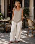 Top Chloe senza maniche da donna – Cotone e lino, collo rotondo e taglio fluido