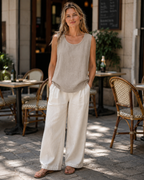 Top Chloe senza maniche da donna – Cotone e lino, collo rotondo e taglio fluido
