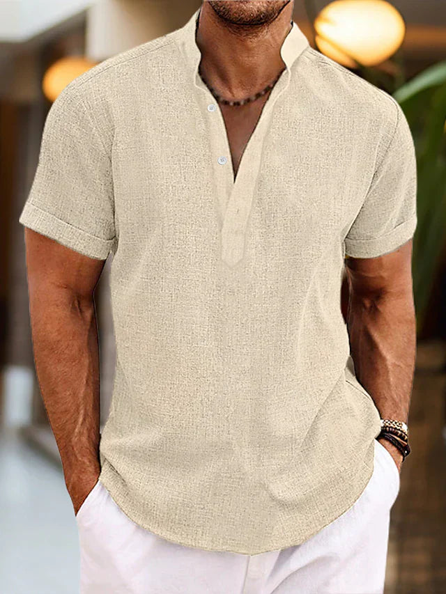 Silas Camisa de Lino para Hombre – Camisa Henley Casual de Algodón y Lino