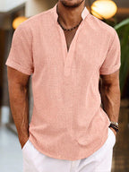 Silas Camisa de Lino para Hombre – Camisa Henley Casual de Algodón y Lino
