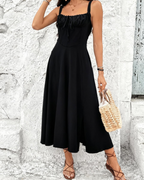 Stella Vestido Largo Mujer – Floral, Sin Mangas, Corsé, Abertura y Escote Elegante