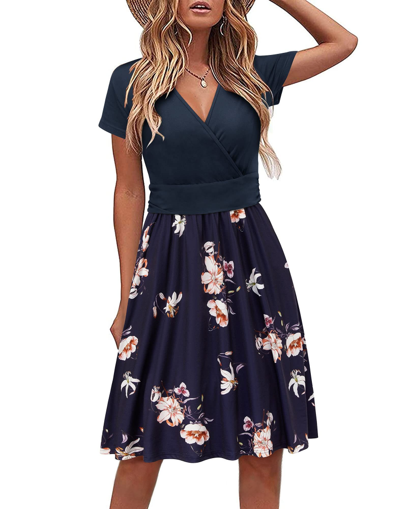 Ivy Vestido Midi Mujer – Floral con V-Cuello, Cintura Imperio y Bolsillos