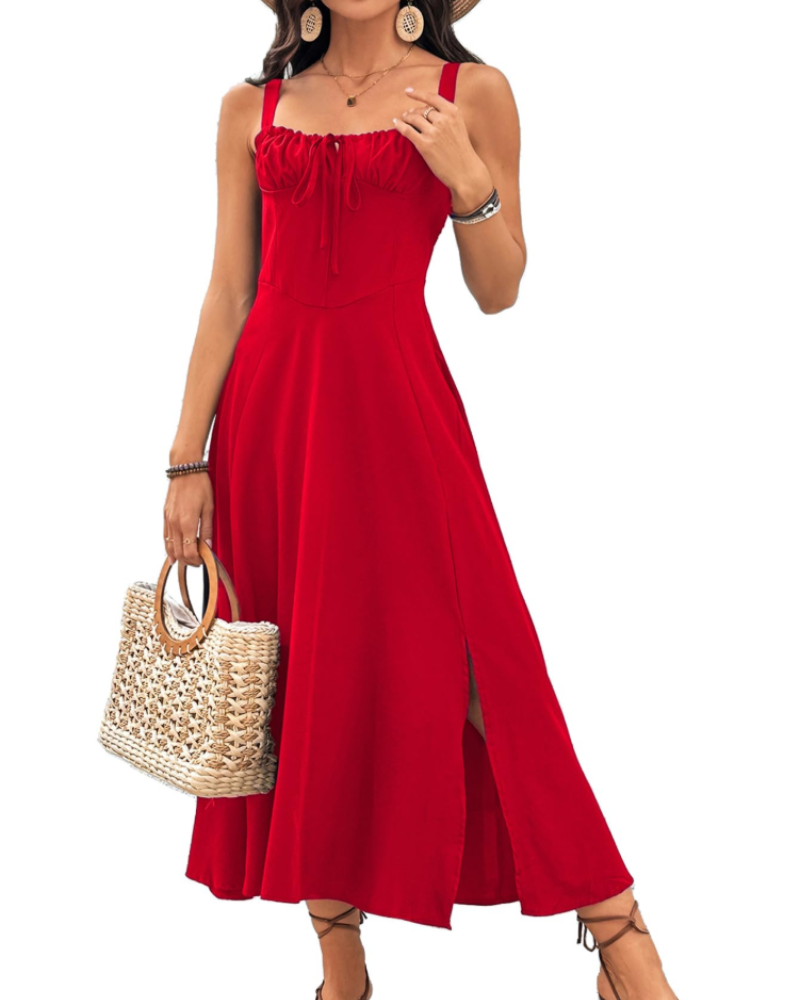Stella Vestido Largo Mujer – Floral, Sin Mangas, Corsé, Abertura y Escote Elegante