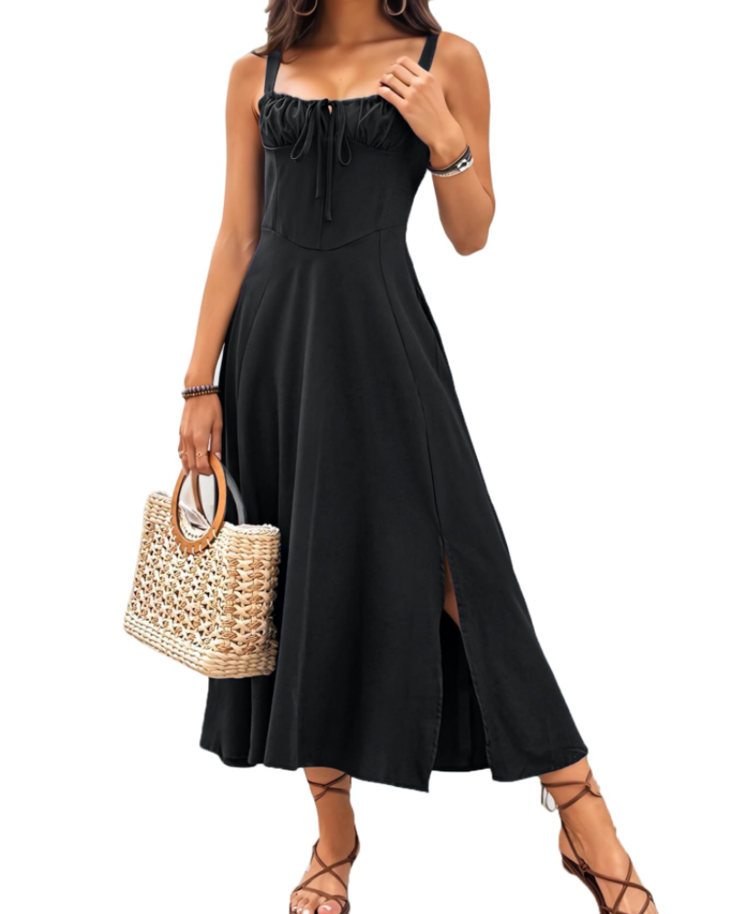 Stella Vestido Largo Mujer – Floral, Sin Mangas, Corsé, Abertura y Escote Elegante
