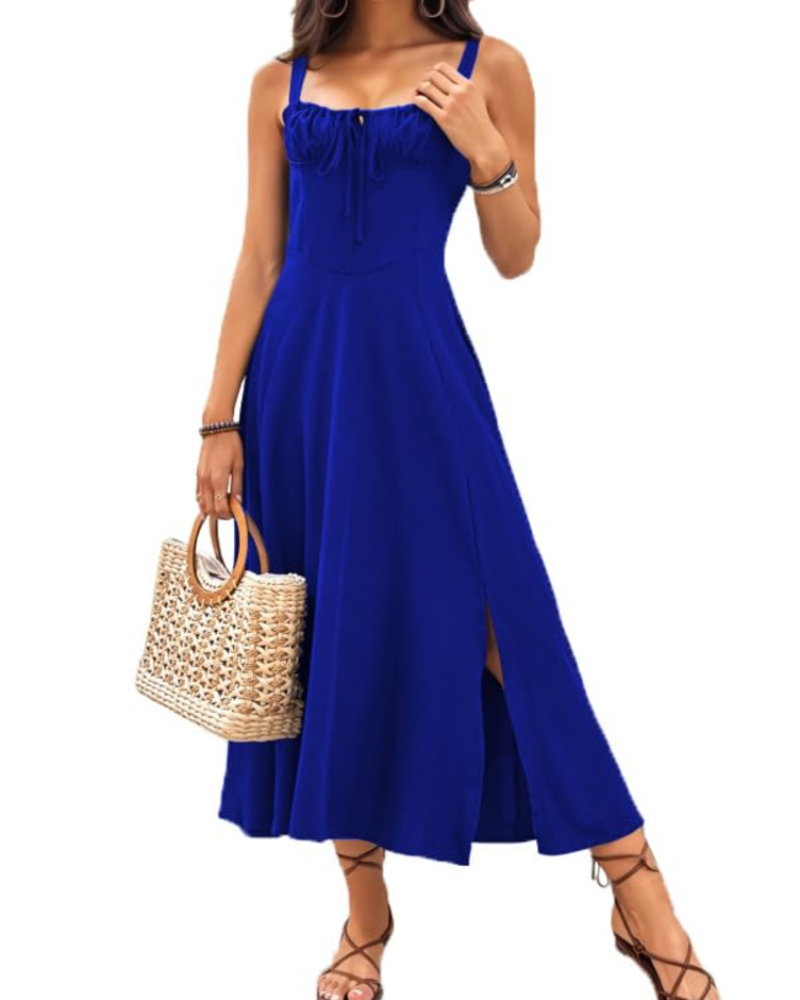 Stella Vestido Largo Mujer – Floral, Sin Mangas, Corsé, Abertura y Escote Elegante