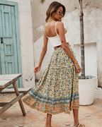 Brielle Falda Maxi Mujer – Falda Boho Floral Plisada con Cintura Alta y Volante