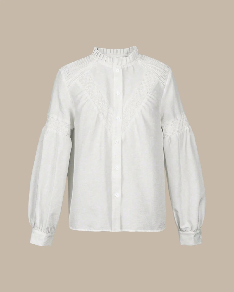 Madison Blusa Casual Mujer – Manga Larga, Volantes y Tejido Texturizado