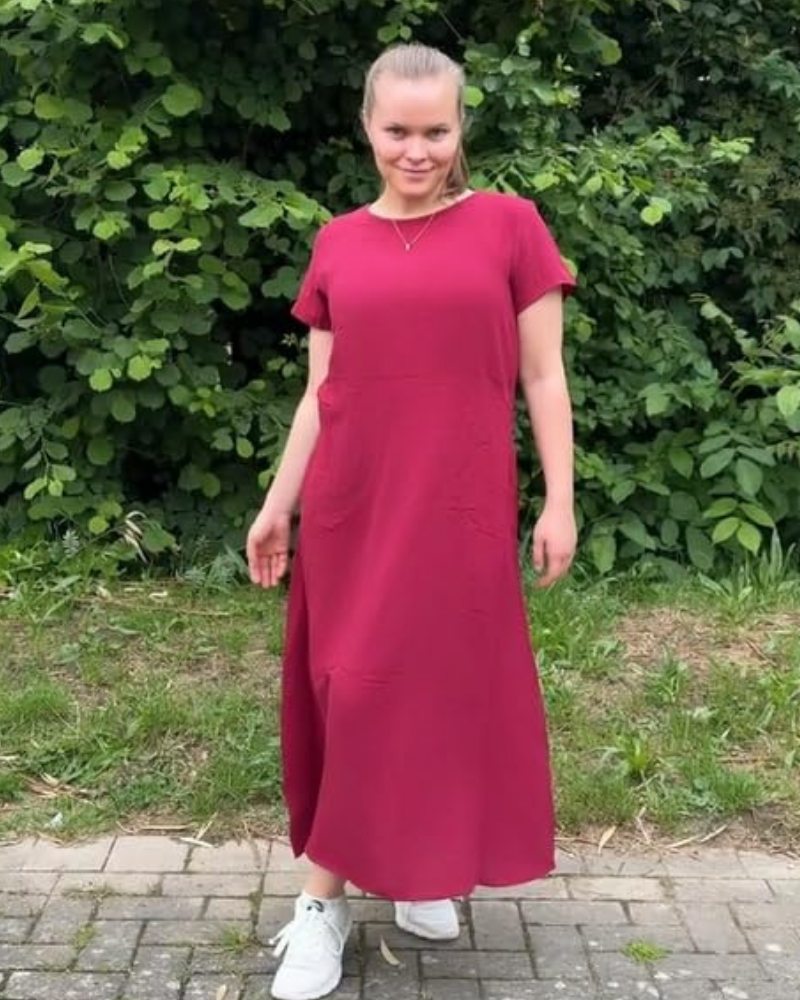 Fiona Vestido Maxi Mujer – Vestido Verano Casual Manga Corta con Bolsillos Laterales