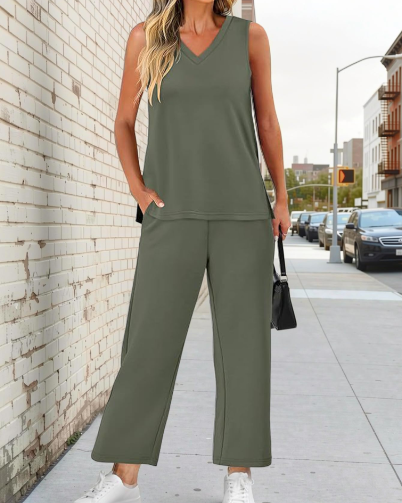Sophia Conjunto de Verano para Mujer – Conjunto de 2 Piezas con Escote en V, Cómodo y Casual