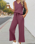 Luna Conjunto Mujer – Set Dos Piezas con Escote en V para Verano, Playa y Viaje
