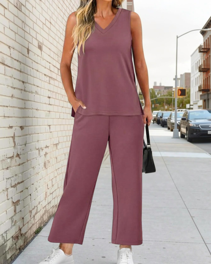 Luna Conjunto Mujer – Set Dos Piezas con Escote en V para Verano, Playa y Viaje