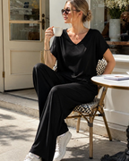 Naomi Conjunto Lounge Mujer – Top Escote en V y Pantalón Ancho de Verano