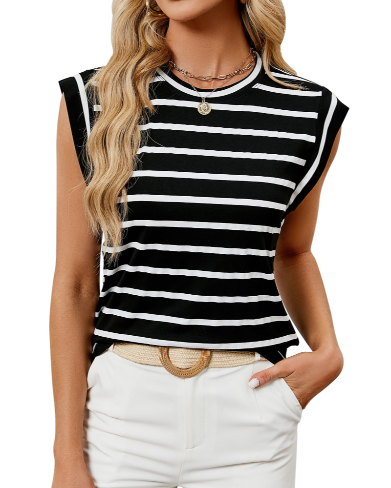 Lena Top Mujer – Manga Casquillo, Cuello Redondo y Corte Holgado Casual