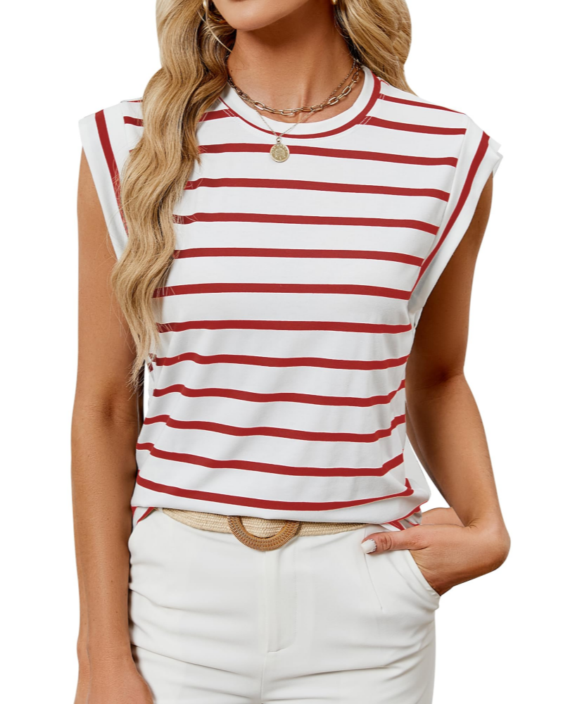 Lena Top Mujer – Manga Casquillo, Cuello Redondo y Corte Holgado Casual