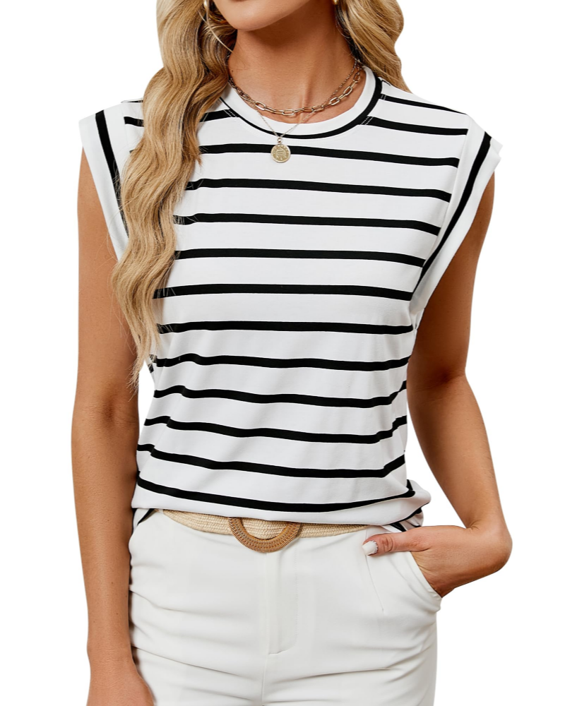 Lena Top Mujer – Manga Casquillo, Cuello Redondo y Corte Holgado Casual