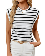 Lena Top Mujer – Manga Casquillo, Cuello Redondo y Corte Holgado Casual