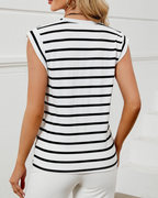 Lena Top Mujer – Manga Casquillo, Cuello Redondo y Corte Holgado Casual