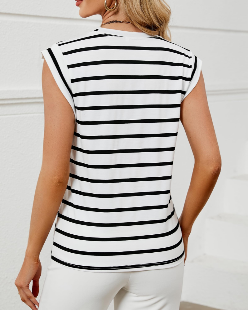Lena Top Mujer – Manga Casquillo, Cuello Redondo y Corte Holgado Casual