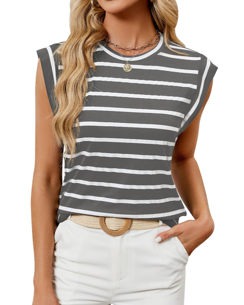 Lena Top Mujer – Manga Casquillo, Cuello Redondo y Corte Holgado Casual