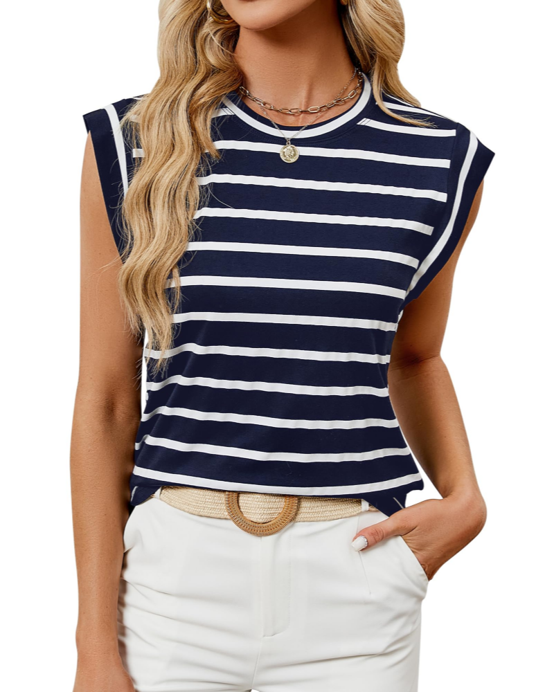 Lena Top Mujer – Manga Casquillo, Cuello Redondo y Corte Holgado Casual
