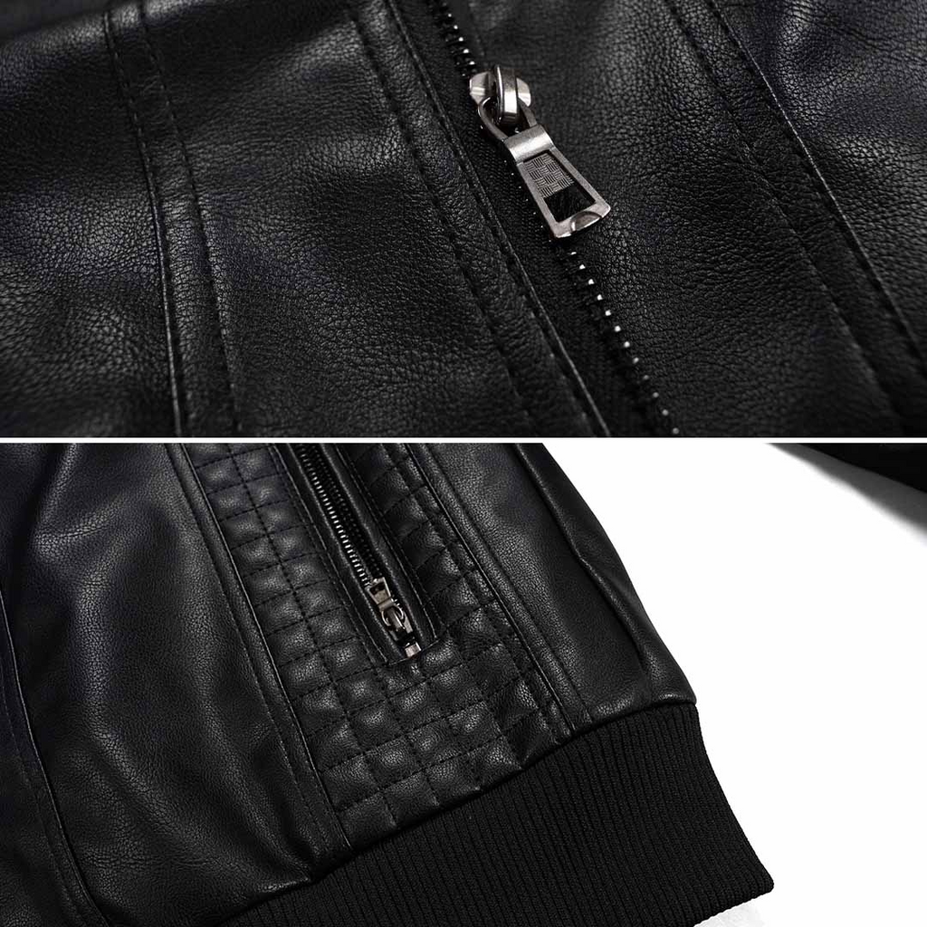 Chaqueta Moto de Cuero con Capucha para Hombre
