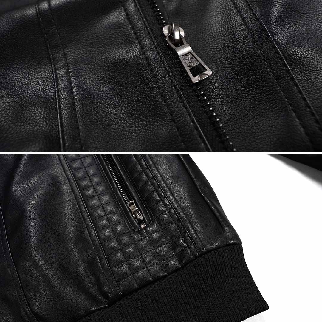 Chaqueta Moto de Cuero con Capucha para Hombre