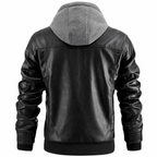 Chaqueta Moto de Cuero con Capucha para Hombre